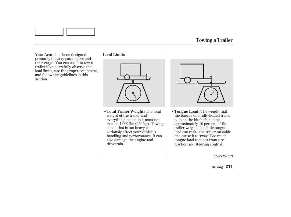 Towing a trailer | Acura 2003 TL - Owner's Manual User Manual | Page 214 / 347