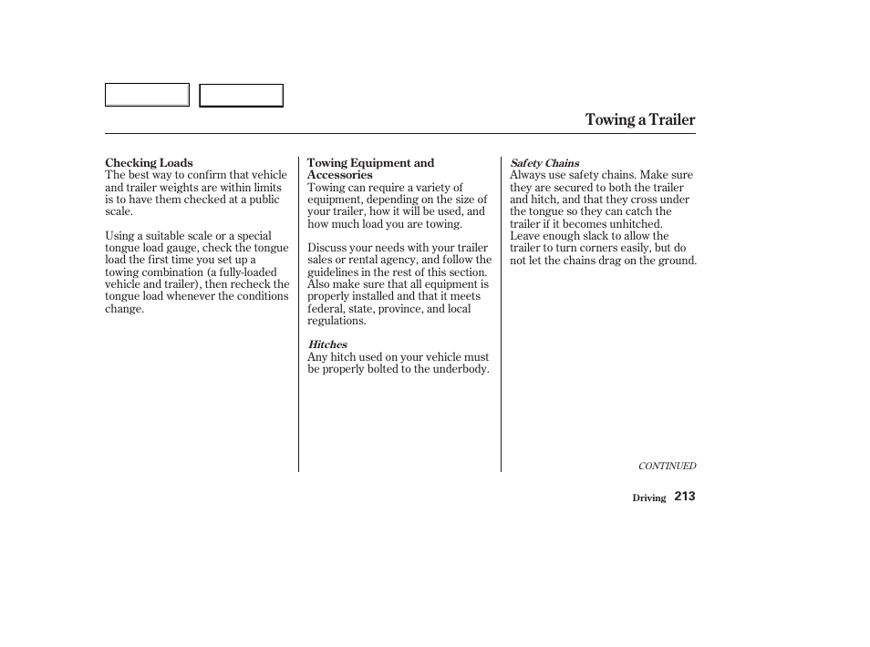 Towing a trailer | Acura 2003 TL - Owner's Manual User Manual | Page 216 / 347