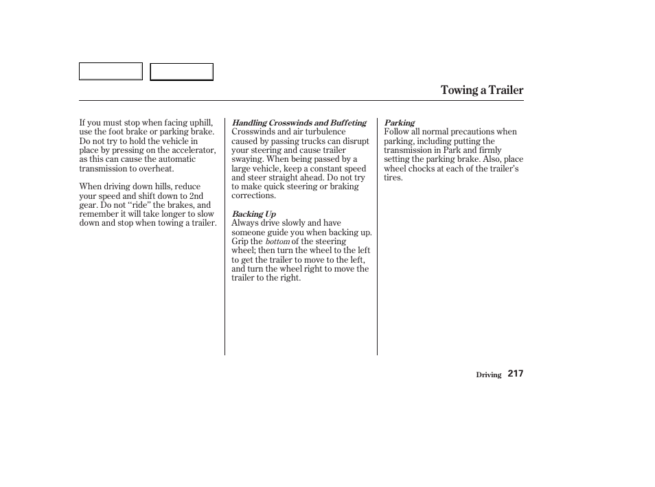 Towing a trailer | Acura 2003 TL - Owner's Manual User Manual | Page 220 / 347