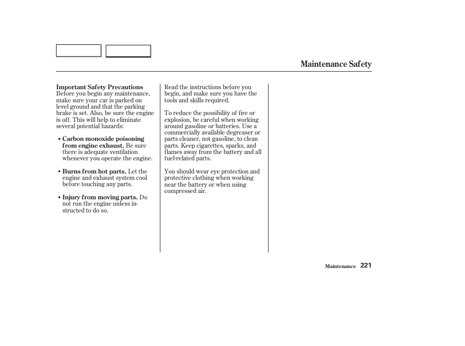 Maintenance safety | Acura 2003 TL - Owner's Manual User Manual | Page 224 / 347