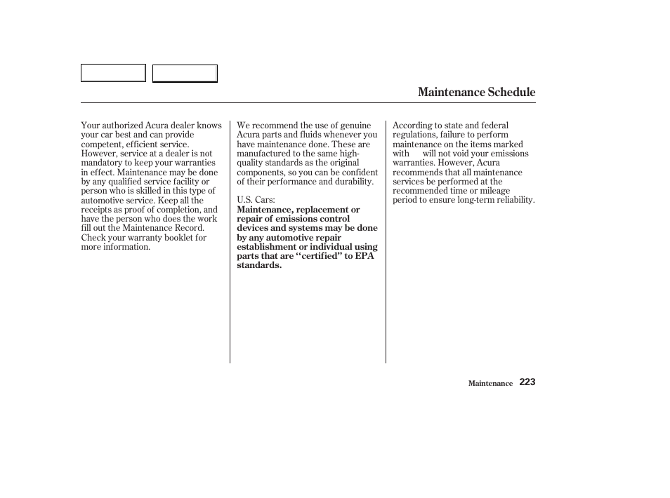 Maintenance schedule | Acura 2003 TL - Owner's Manual User Manual | Page 226 / 347