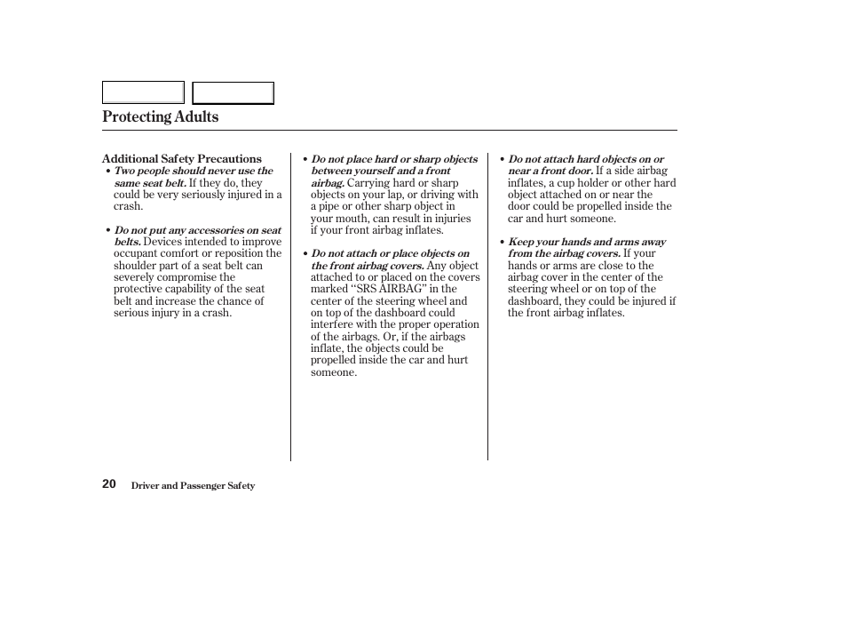 Protecting adults | Acura 2003 TL - Owner's Manual User Manual | Page 23 / 347