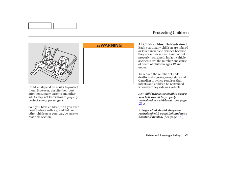 Protecting children | Acura 2003 TL - Owner's Manual User Manual | Page 24 / 347