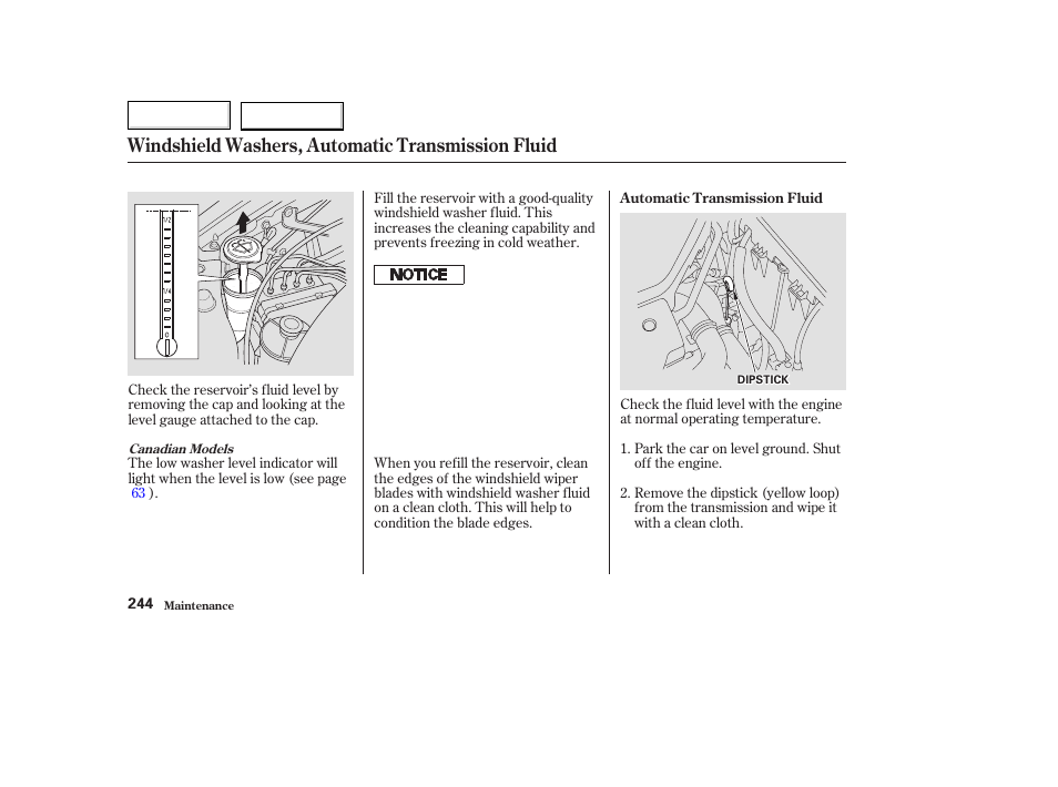 Windshield washers, automatic transmission fluid | Acura 2003 TL - Owner's Manual User Manual | Page 247 / 347