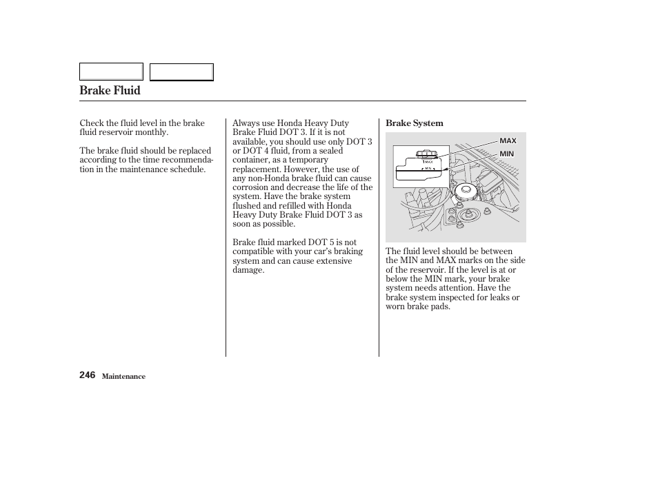 Brake fluid | Acura 2003 TL - Owner's Manual User Manual | Page 249 / 347