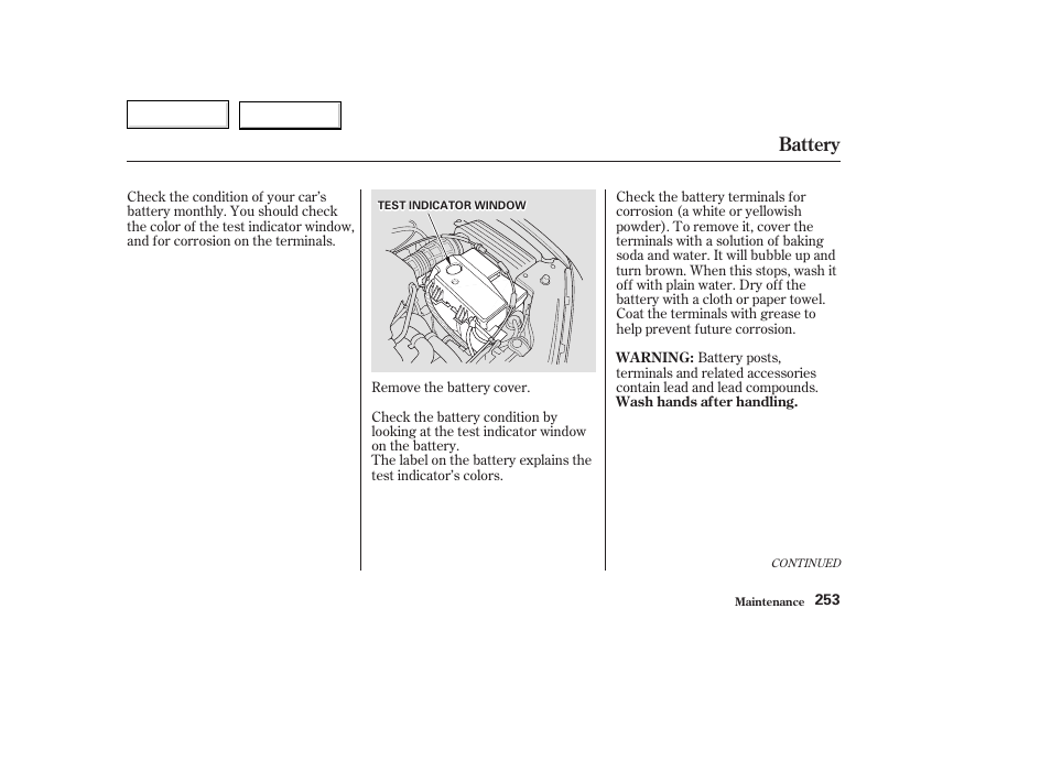 Battery | Acura 2003 TL - Owner's Manual User Manual | Page 256 / 347
