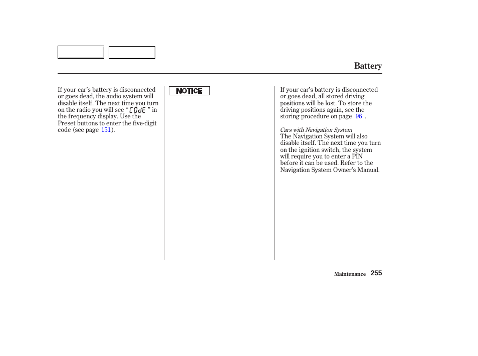 Battery | Acura 2003 TL - Owner's Manual User Manual | Page 258 / 347