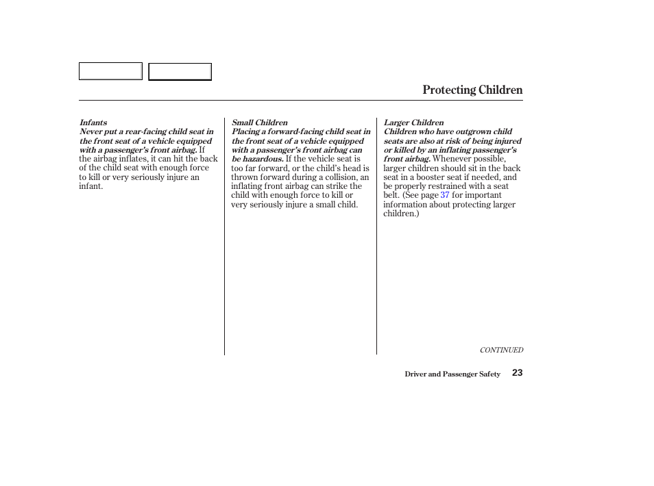 Protecting children | Acura 2003 TL - Owner's Manual User Manual | Page 26 / 347