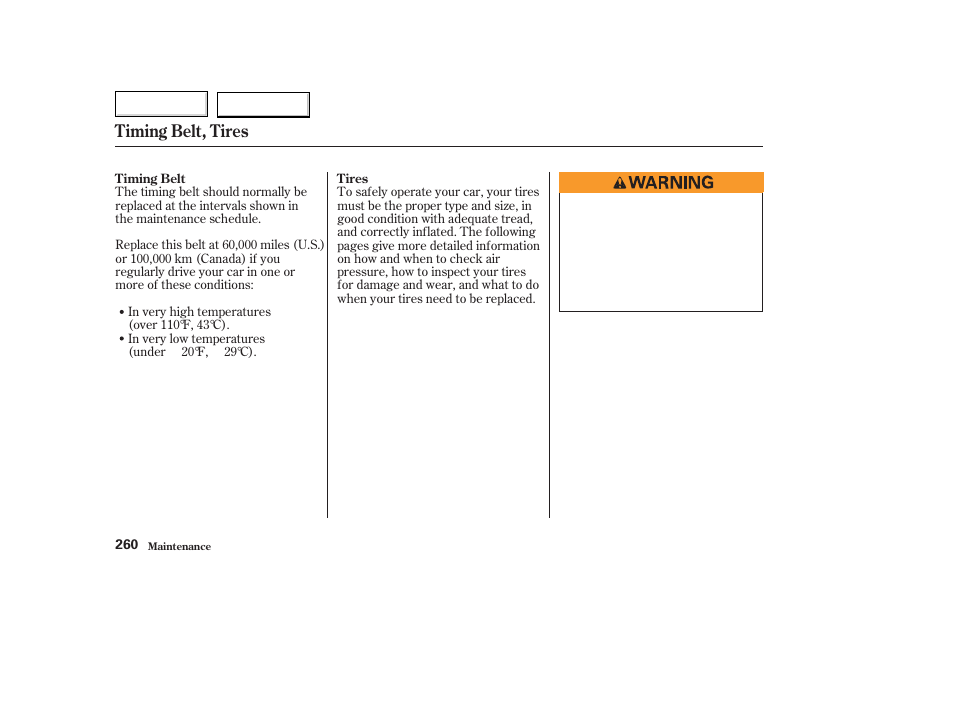 Timing belt, tires | Acura 2003 TL - Owner's Manual User Manual | Page 263 / 347