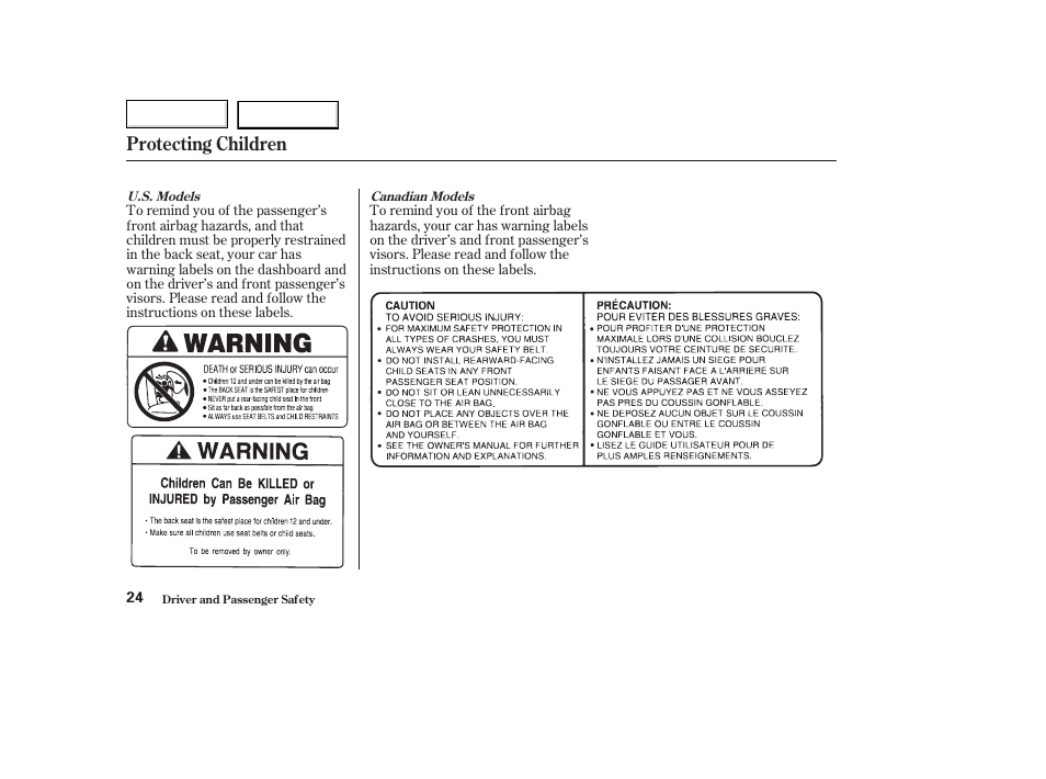 Protecting children | Acura 2003 TL - Owner's Manual User Manual | Page 27 / 347