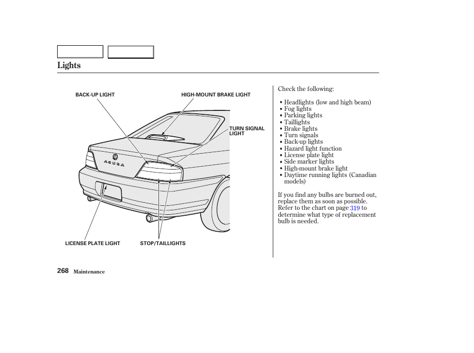 Lights | Acura 2003 TL - Owner's Manual User Manual | Page 271 / 347