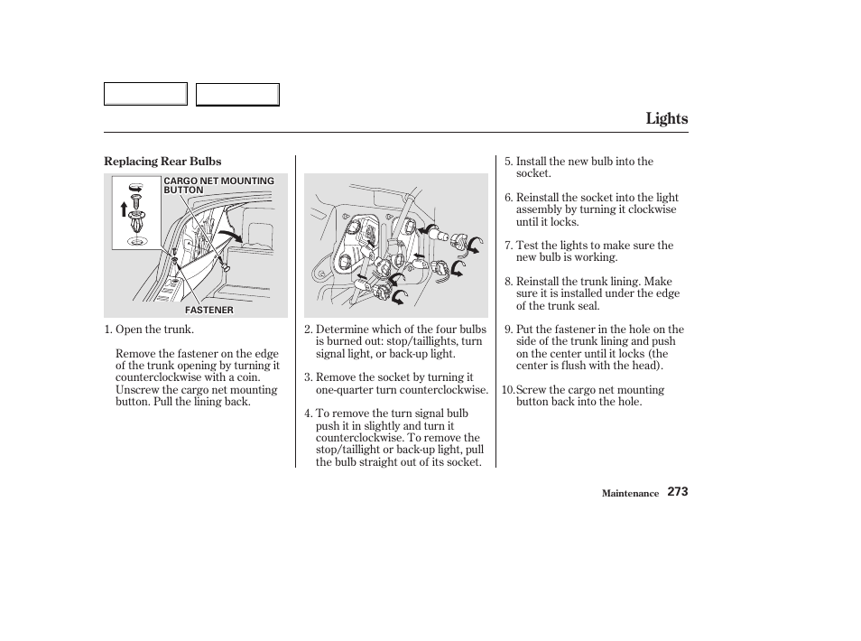 Lights | Acura 2003 TL - Owner's Manual User Manual | Page 276 / 347