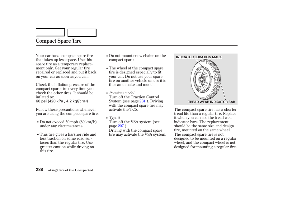 Compact spare tire | Acura 2003 TL - Owner's Manual User Manual | Page 291 / 347