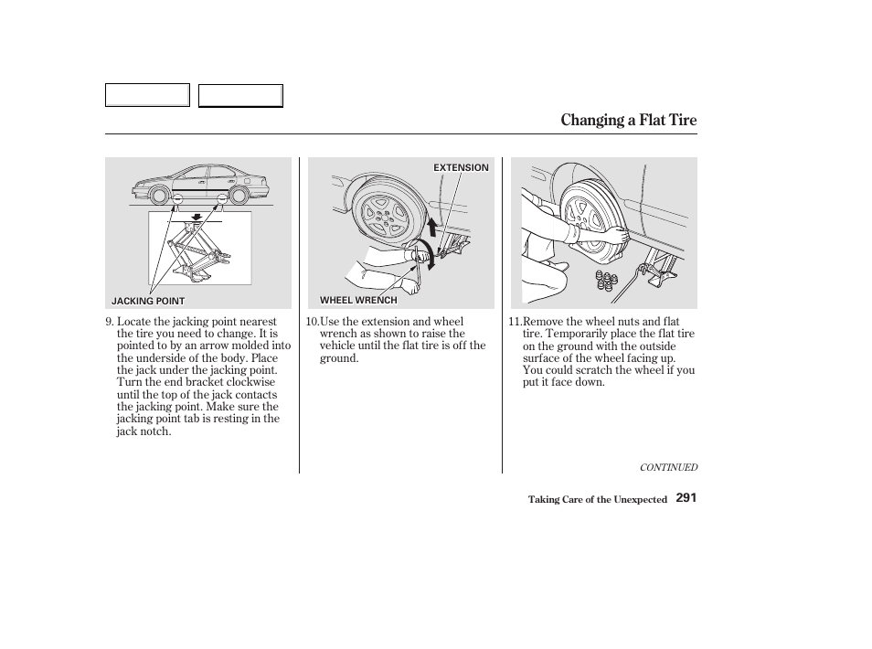 Changing a flat tire | Acura 2003 TL - Owner's Manual User Manual | Page 294 / 347