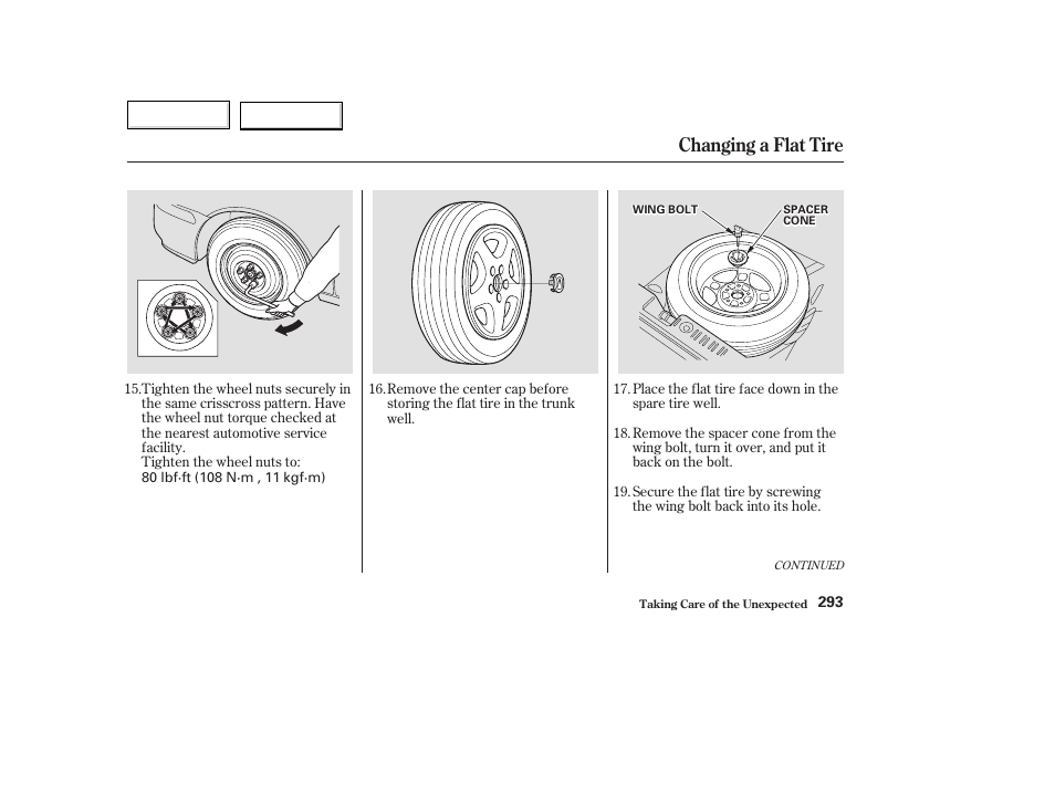 Changing a flat tire | Acura 2003 TL - Owner's Manual User Manual | Page 296 / 347