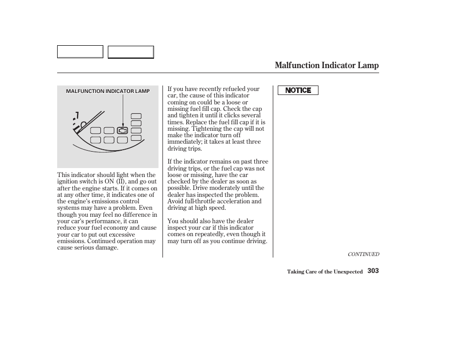 Malfunction indicator lamp | Acura 2003 TL - Owner's Manual User Manual | Page 306 / 347