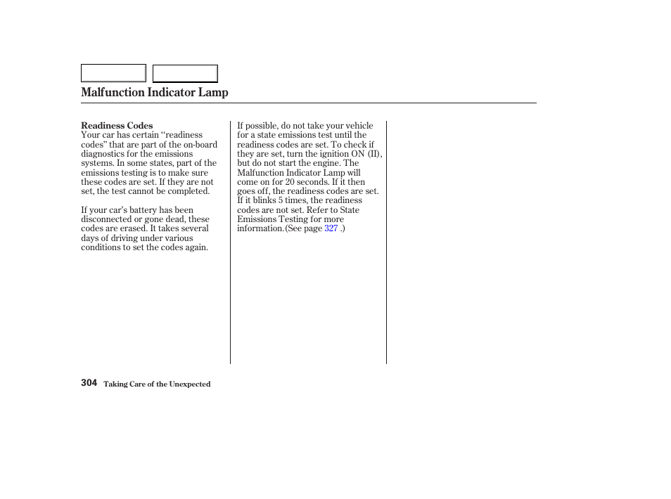 Malfunction indicator lamp | Acura 2003 TL - Owner's Manual User Manual | Page 307 / 347