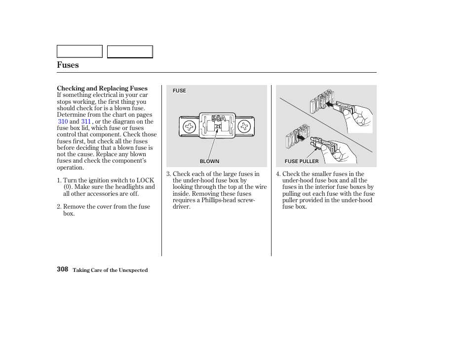 Fuses | Acura 2003 TL - Owner's Manual User Manual | Page 311 / 347