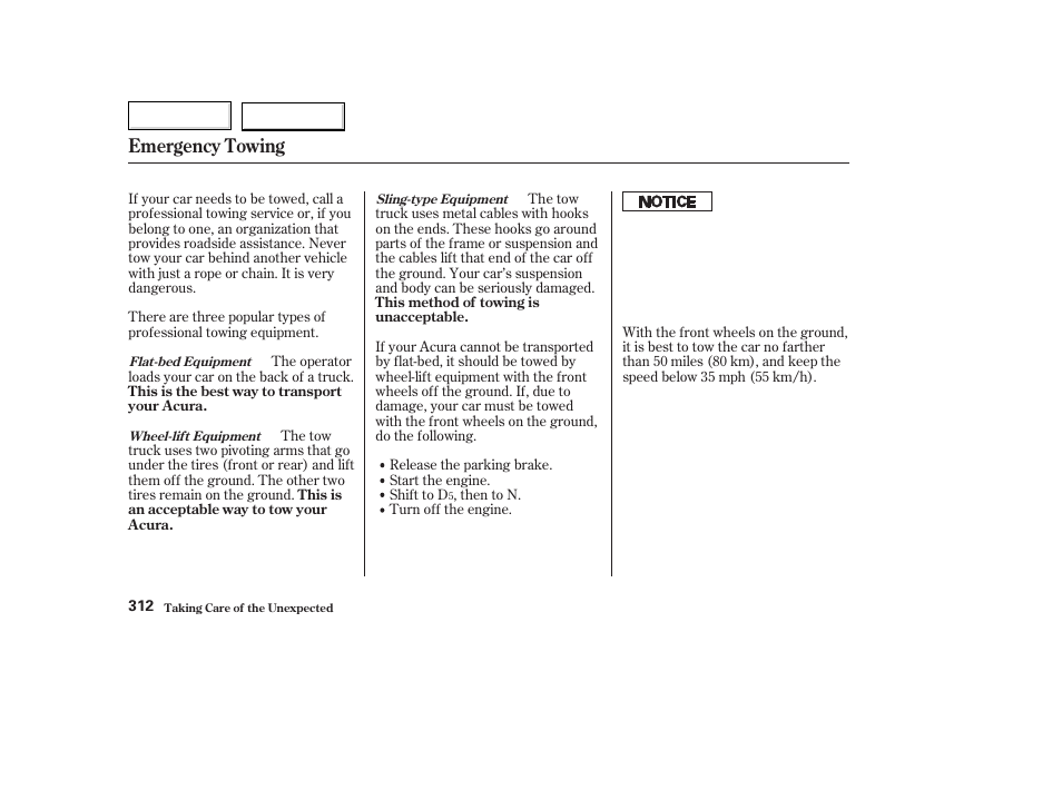 Emergency towing | Acura 2003 TL - Owner's Manual User Manual | Page 315 / 347