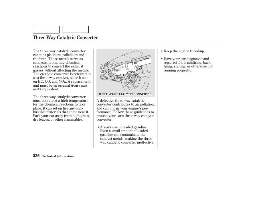 Three way catalytic converter | Acura 2003 TL - Owner's Manual User Manual | Page 329 / 347