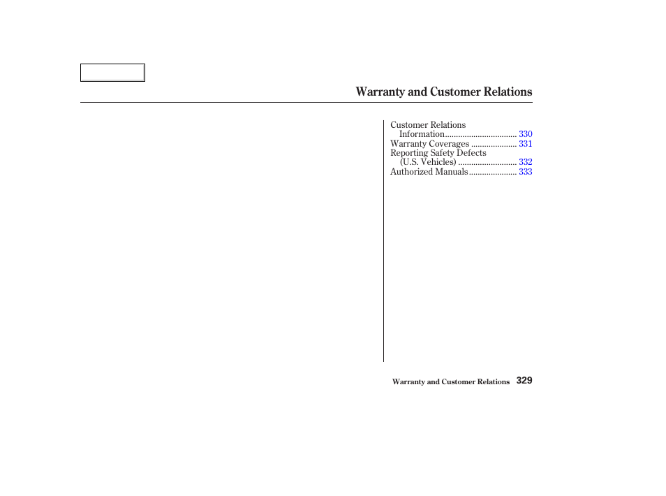 Warranty and customer relations | Acura 2003 TL - Owner's Manual User Manual | Page 332 / 347