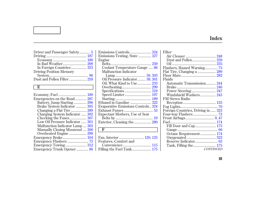 Index | Acura 2003 TL - Owner's Manual User Manual | Page 340 / 347