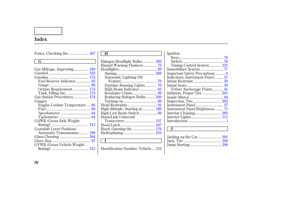 Index | Acura 2003 TL - Owner's Manual User Manual | Page 341 / 347