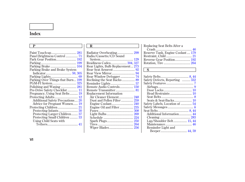 Index | Acura 2003 TL - Owner's Manual User Manual | Page 343 / 347
