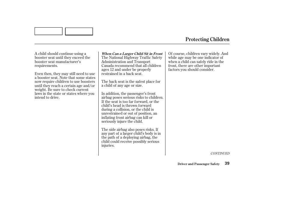 Protecting children | Acura 2003 TL - Owner's Manual User Manual | Page 42 / 347