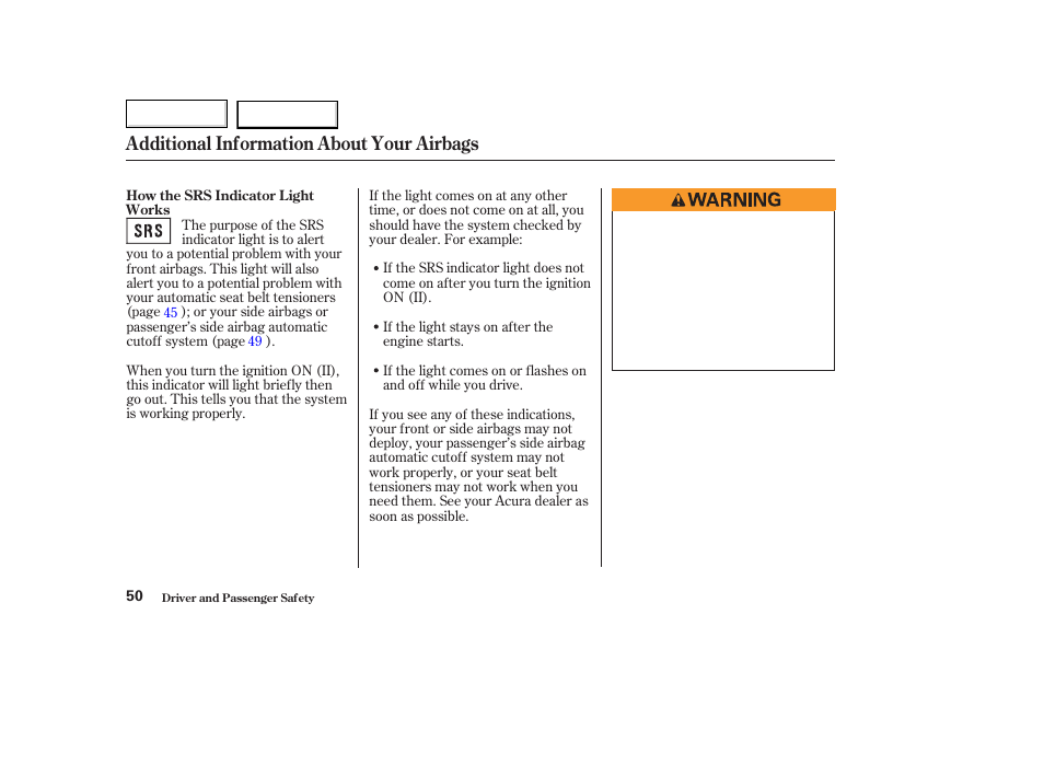 Additional information about your airbags | Acura 2003 TL - Owner's Manual User Manual | Page 53 / 347