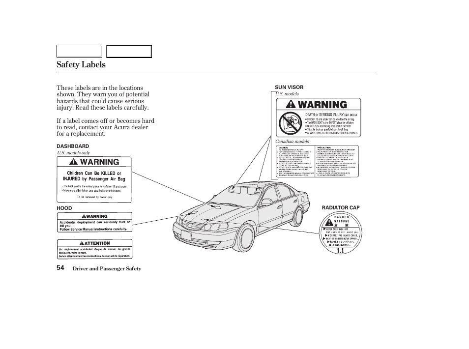 Safety labels | Acura 2003 TL - Owner's Manual User Manual | Page 57 / 347