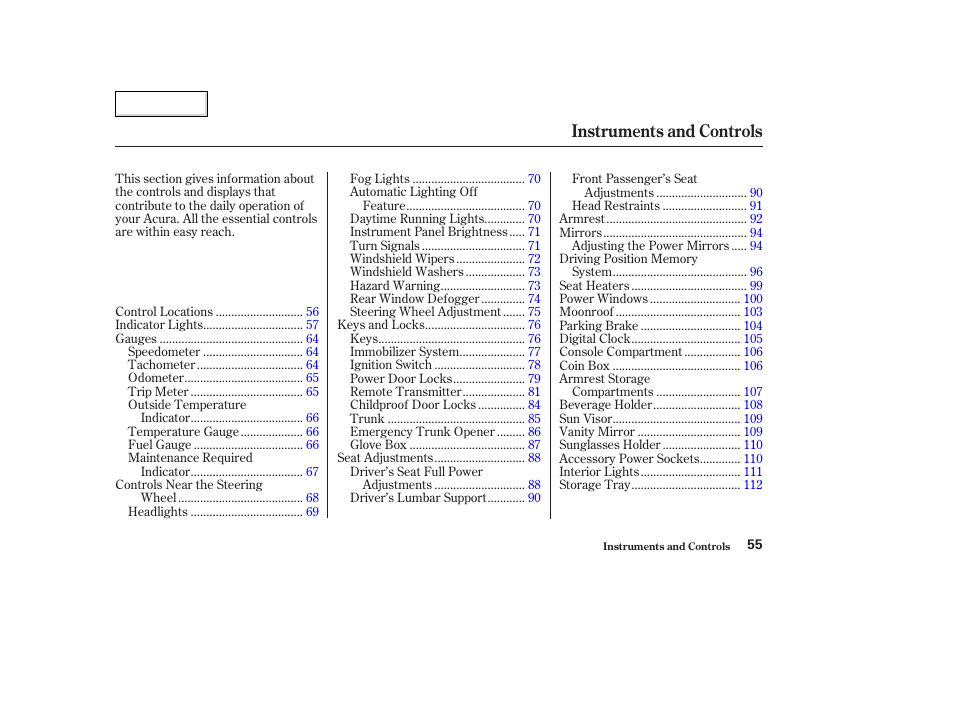 Instruments and controls | Acura 2003 TL - Owner's Manual User Manual | Page 58 / 347