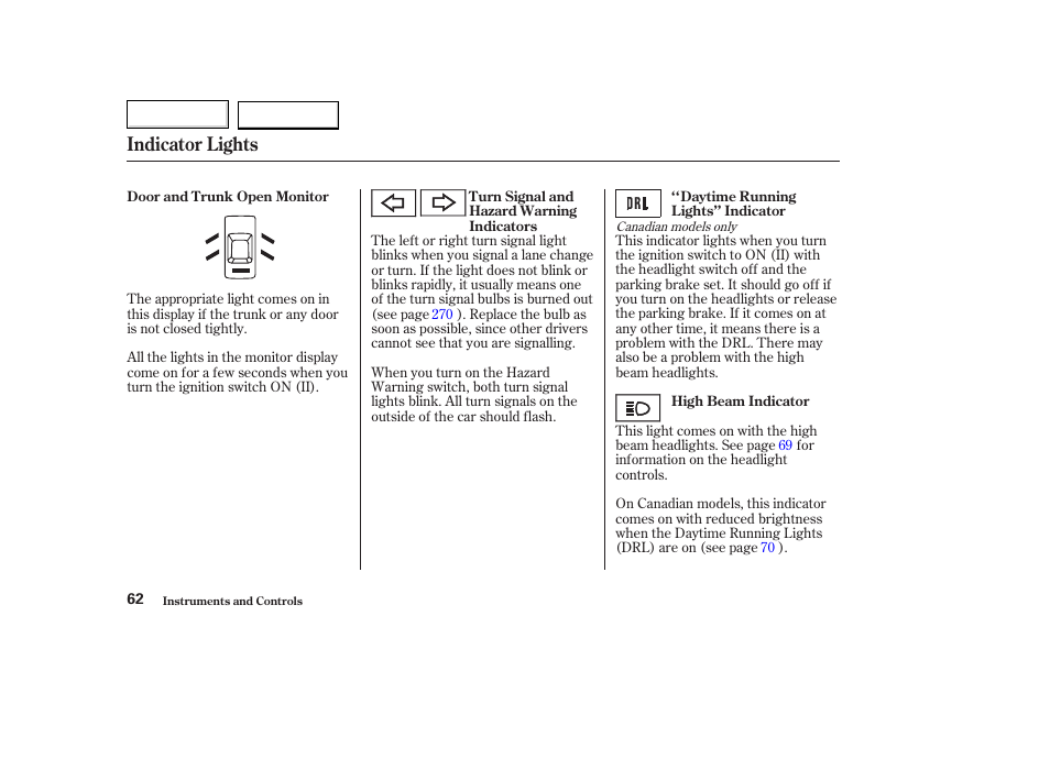 Indicator lights | Acura 2003 TL - Owner's Manual User Manual | Page 65 / 347