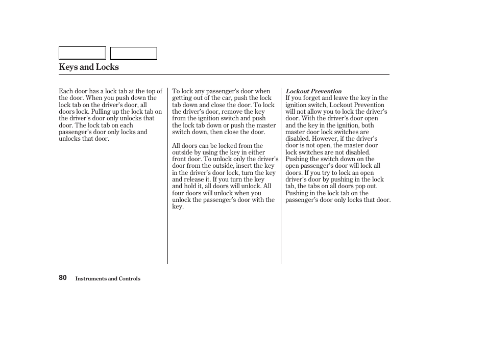 Keys and locks | Acura 2003 TL - Owner's Manual User Manual | Page 83 / 347