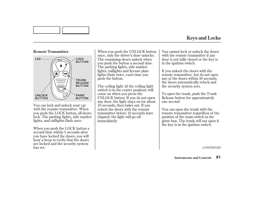 Keys and locks | Acura 2003 TL - Owner's Manual User Manual | Page 84 / 347