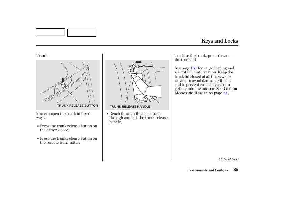 Keys and locks | Acura 2003 TL - Owner's Manual User Manual | Page 88 / 347