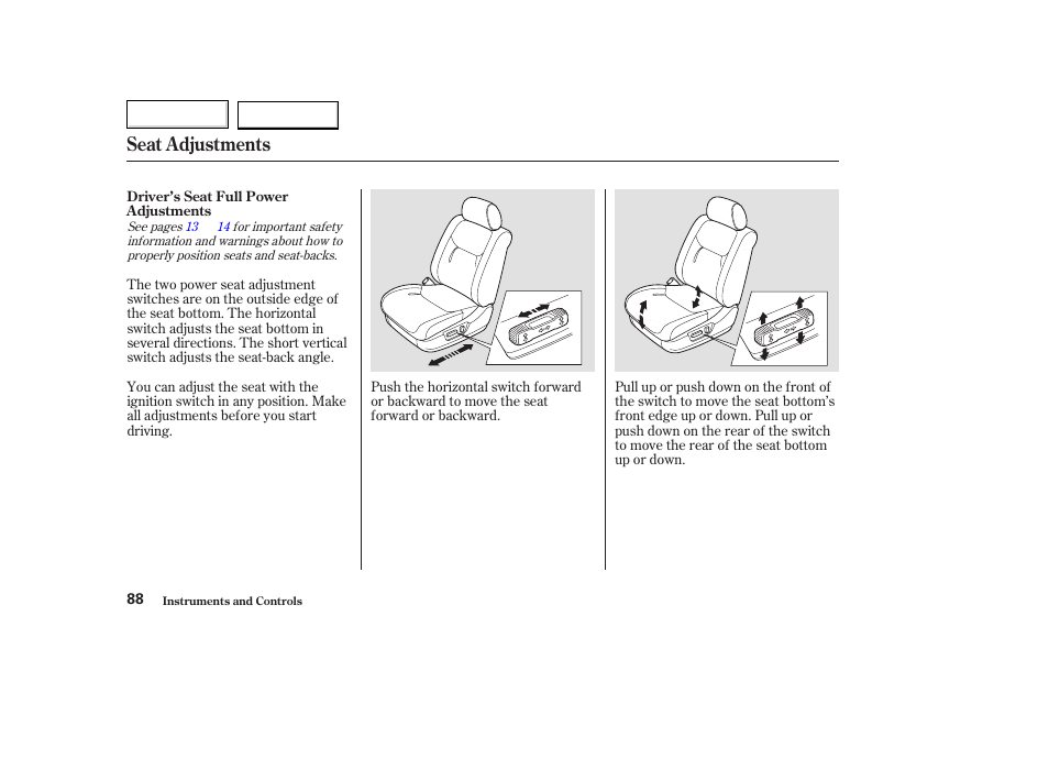 Seat adjustments | Acura 2003 TL - Owner's Manual User Manual | Page 91 / 347