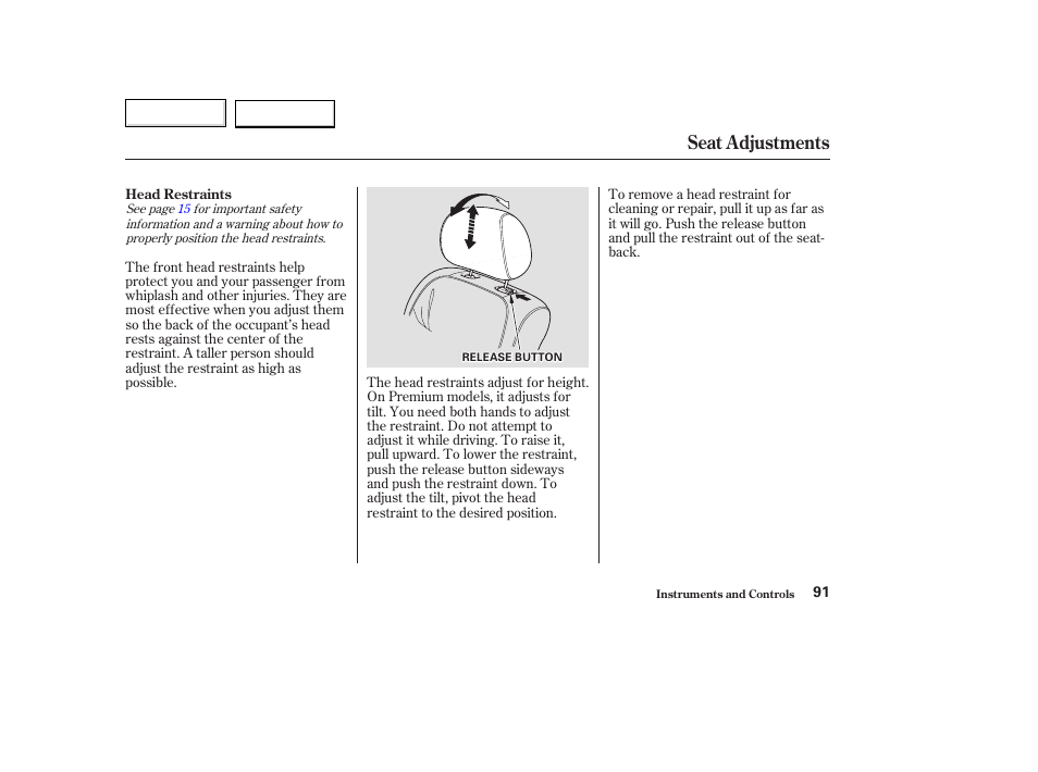 Seat adjustments | Acura 2003 TL - Owner's Manual User Manual | Page 94 / 347