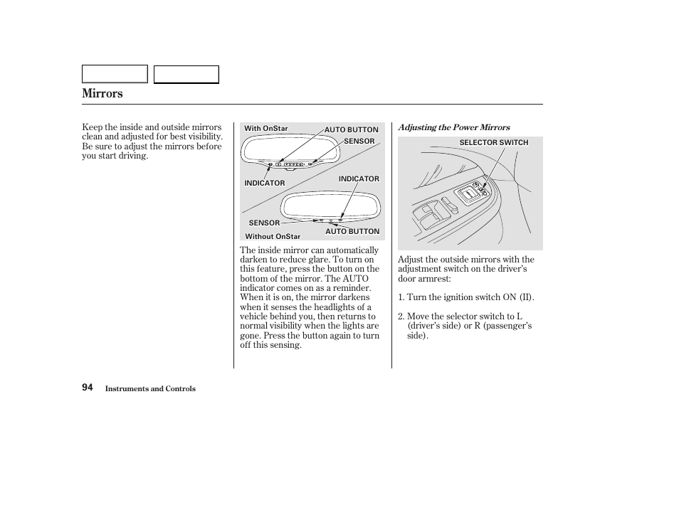 Mirrors | Acura 2003 TL - Owner's Manual User Manual | Page 97 / 347