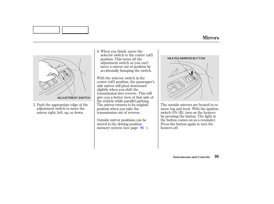Mirrors | Acura 2003 TL - Owner's Manual User Manual | Page 98 / 347
