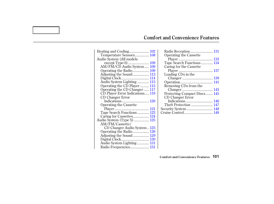 Comfort and convenience features | Acura 2003 RSX - Owner's Manual User Manual | Page 104 / 320