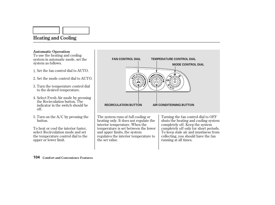 Heating and cooling | Acura 2003 RSX - Owner's Manual User Manual | Page 107 / 320