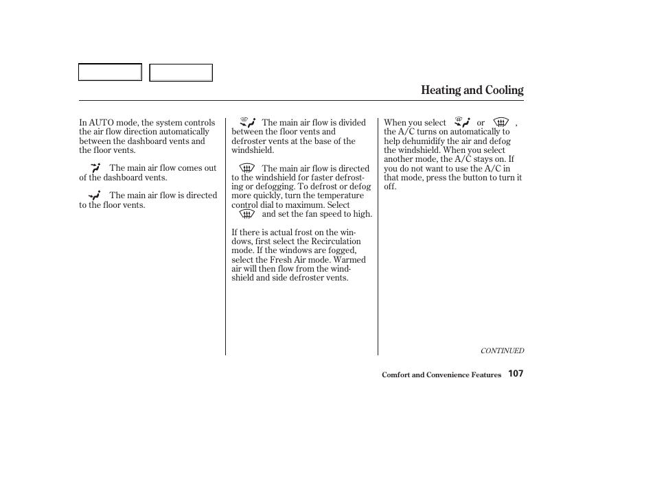 Heating and cooling | Acura 2003 RSX - Owner's Manual User Manual | Page 110 / 320