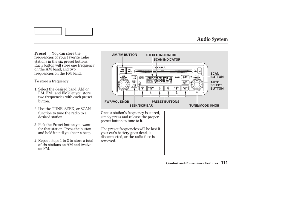 Audio system | Acura 2003 RSX - Owner's Manual User Manual | Page 114 / 320