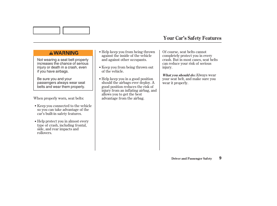 Your car’s safety features | Acura 2003 RSX - Owner's Manual User Manual | Page 12 / 320