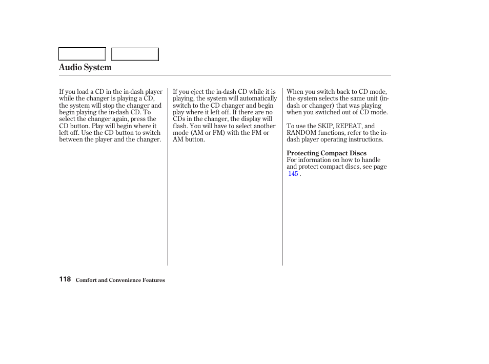 Audio system | Acura 2003 RSX - Owner's Manual User Manual | Page 121 / 320