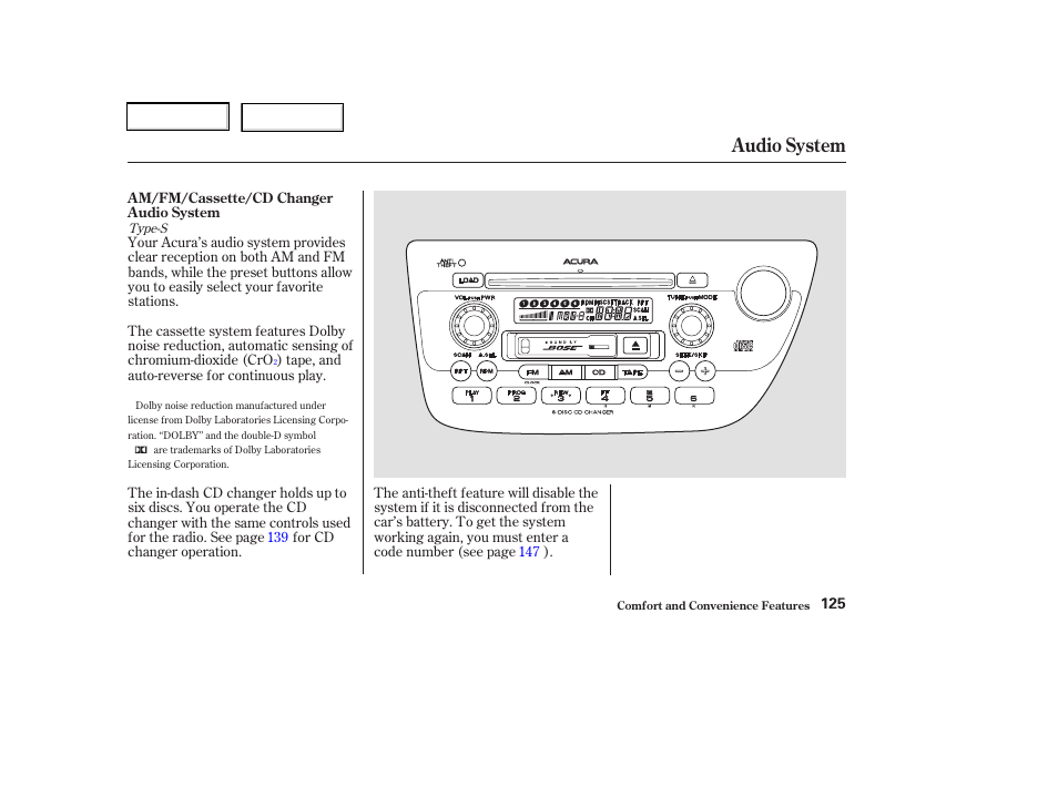 Audio system | Acura 2003 RSX - Owner's Manual User Manual | Page 128 / 320