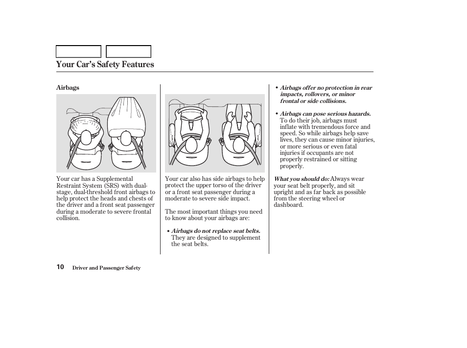 Your car’s safety features | Acura 2003 RSX - Owner's Manual User Manual | Page 13 / 320