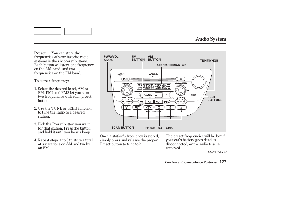 Audio system | Acura 2003 RSX - Owner's Manual User Manual | Page 130 / 320