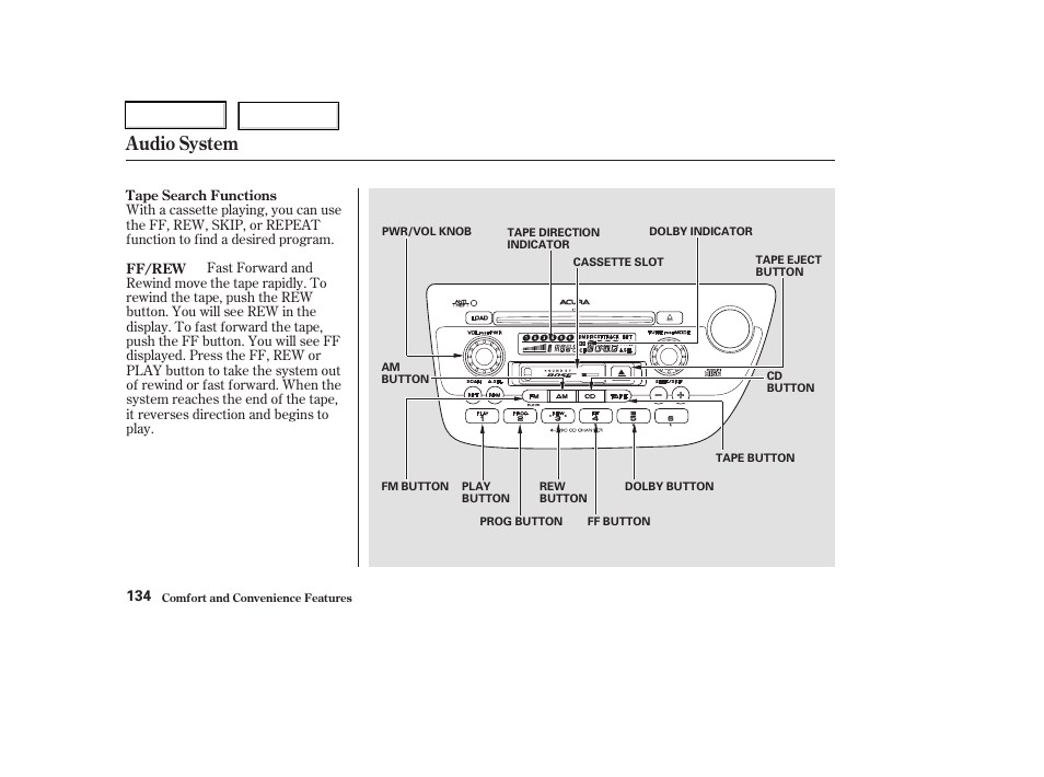 Audio system | Acura 2003 RSX - Owner's Manual User Manual | Page 137 / 320